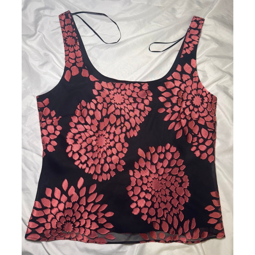 Alex Evenings Floral Burnout Tank Top Womens Large Black Pink Special Occasion